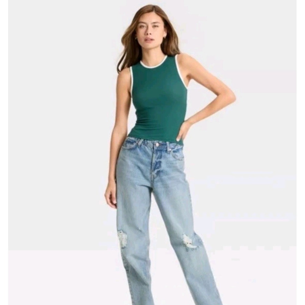 Wild Fable Women's Open Back Ribbed Tank Top Dark Teal Green Size Small NWT